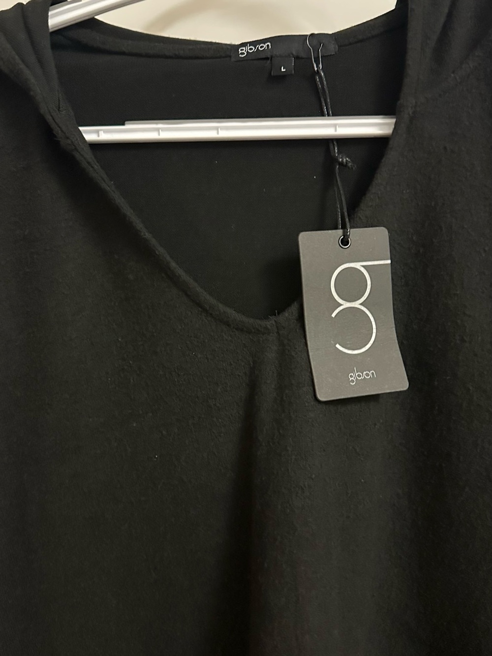 Women’s Top Black Hooded Pullover Drawstring Sweatshirt NWT - Picture 4 of 8